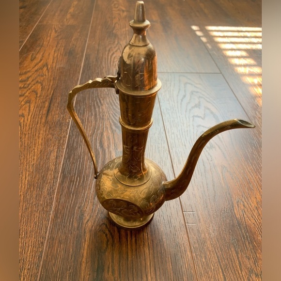 Other - VINTAGE Sarana Brass Hand Made & Etched  Teapot Pitcher Made in India 8" Tall.